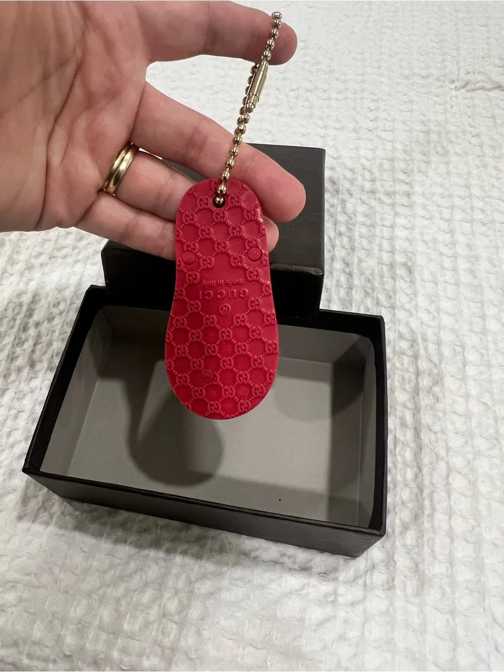 Gucci Red Flip-Flop Keychain with Gold Chain